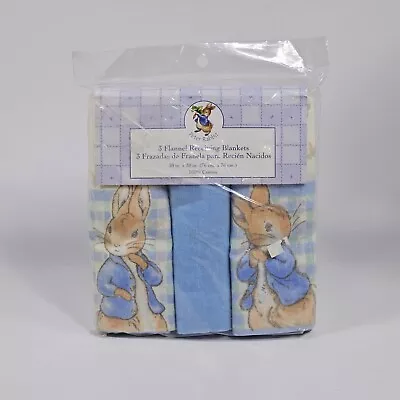 Vintage 2001 Peter Rabbit Cotton Flannel Receiving Blankets 3 Pack (old Stock) • $29.99