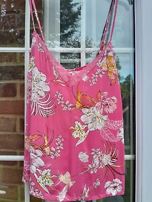 Marks And Spencer M&S Hot Pink Tropical Lace Camisole Top Adjustable Bnwt 22 • £7.99