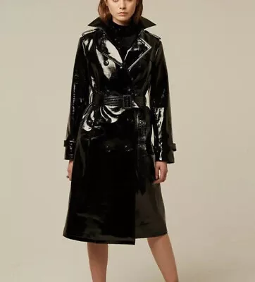 Womens Black PVC Vinyl Shinny Trench Coat Waterproof Raincoat ALL SIZE • $95.99