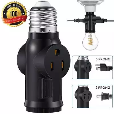 Light Bulb Outlet Socket To Plug Adapter E26 Light To 2 3 Prong Socket Splitter • $13.45