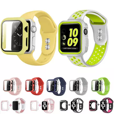 $12.99 • Buy For Apple Watch IWatch 8 7 6 SE 5 4 3 2 Silicone Watch Strap Band + Case Cover