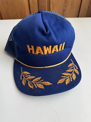 Vintage Hawaii Snapback Trucker Foam Baseball Hat Blue Mesh Gold Leaf Corded Cap • $2