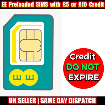 EE Pay As You Go Trio SIM Card With £5 Or £10 Credit- Credit DO NOT EXPIRE • £3.89