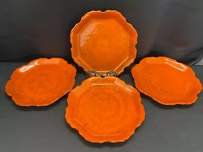 PV Italian Pottery  BURNT ORANGE  Scalloped ~ Set Of 4 ~ Dinner Plates ~ 11  • $189.99