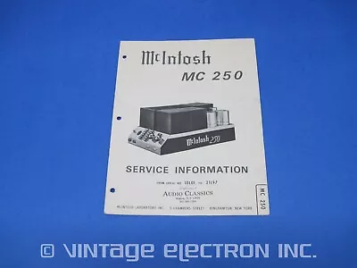 ORIGINAL - MCINTOSH MC 250 (MC250) Amplifier Service Information Manual • $12.95