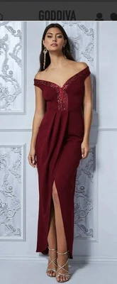 £18.99 • Buy BNWT Goddiva Bardot Long Dress, Wine / Burgundy, 12, Prom, Party, Cruise, Formal