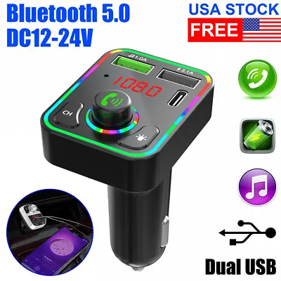 Wireless Car FM Transmitter Mini LED Screen MP3 Bluetooth 5.0 Fast PD Adapter • $7.79