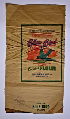 $16 • Buy Vintage Paper Sack Bag - BLUE BIRD FLOUR, ASHLAND ROLLER MILLS, ASHLAND VA 1966