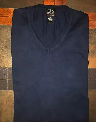 Mens Jos A Bank Signature Collection Navy V-Neck Sweater Size Large - EUC • $17.99