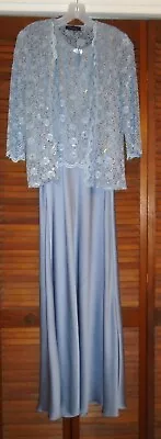 R&M RICHARDS Mother Of Bride Steel BLUE Long Dress With SS Jacket Size 12 • $39.99