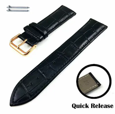 Black Croco Leather Replacement Watch Band Strap Rose Gold Steel Buckle #1071 • $14.95