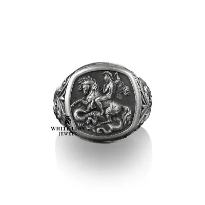 St George Of Lydaa Greek Army Mythology Protector Catholic Ring 925 Silver Gift • $104.30