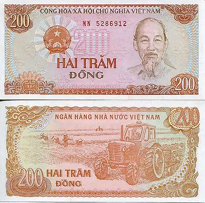 1987 200 Dong Vietnam Ho Chi Minh Communist UNC Mint New Agriculture Tractor • $1.45