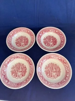 Vintage Royal (USA) Ironstone  Memory Lane  4 Berry/Fruit/Dessert Bowls Pink Red • $15.99