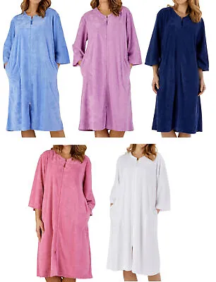 Dressing Gown Womens Embossed Floral Zip Up Fleece Robe Slenderella Housecoat • £32.90