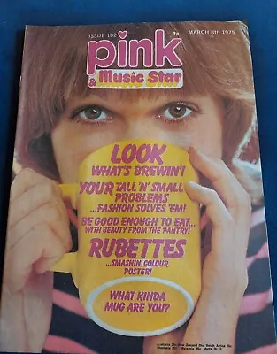 Vintage PINK & MUSIC STAR Magazine 8th MARCH 1975 Rubettes Poster Jackie PK05 • £12.50