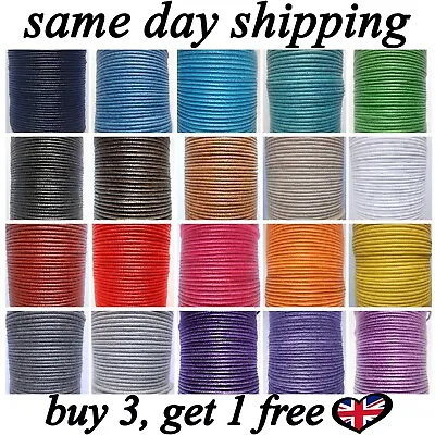 2mm Waxed Cotton Cord 10m To 50m Jewellery Craft Making Bracelet Necklace String • £11.10