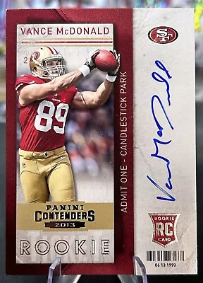 Vance McDonald 2013 Contenders Rookie Ticket Auto Rc #239 49ers • $3.99