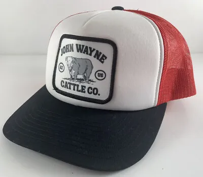John Wayne Cattle Co Trucker SnapBack Patch Hat Stock & Supply Red Black Rare • $27.92