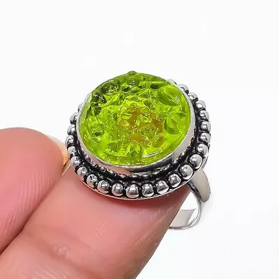 Moldavite Quartz Gemstone Handmade 925 Sterling Silver Ring Size 6 L409 • $8.99