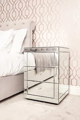 £199 • Buy Luxury Premium Venetian Mirrored 3 Drawer Bedside Table