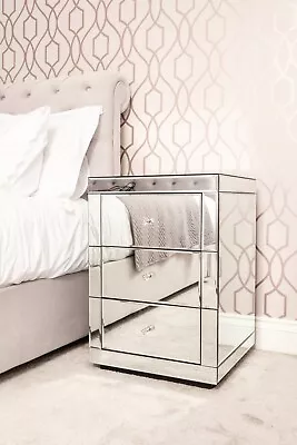 £199 • Buy Luxury Premium Venetian Mirrored 3 Drawer Bedside Table