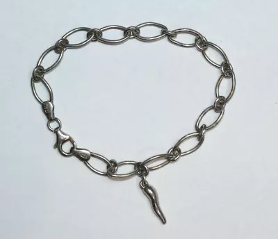 Vintage 925 Italy Sterling Silver Paper Clip Chain Link Bracelet Italian Horn • $9.99