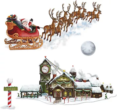 Santa Sleigh And Reindeer Christmas Workshop Scene Party Giant Wall Decoration • £8.99
