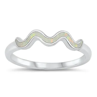 Moustache Retro Stackable Ring Lab Created White Opal 925 Sterling Silver 4mm Si • $18.99