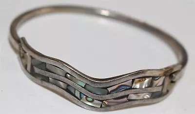 Vintage In Seattle Fabulous Mexico Silver Abalone Shell Inlay Bracelet Lot#972 • $4.25