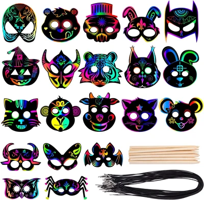 £16.86 • Buy Mask Craft Kit For Kids, 52 Pcs Kids Magic Scratch Paper Animal Masks, DIY Art