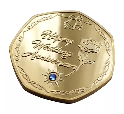 £6.74 • Buy 45th / 65th Sapphire Wedding Anniversary - Gold Plated Commemorative Coin / Gift