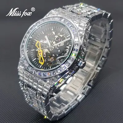 Luxury Automatic Mechanical Ice Out Mens Watch Iced VVS Simulated Diamond Silver • $119.97