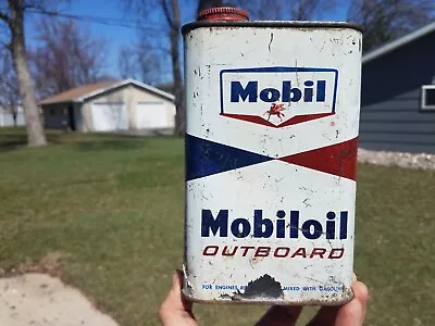 Vintage Mobil Oil Can W/ Pegasus Mobiloil Outboard Boat Motor 1 Qt Can • $17.99