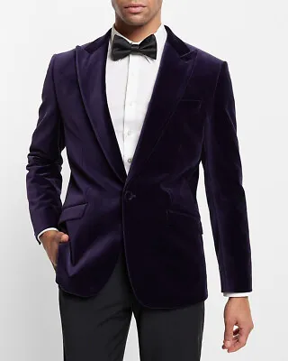 New Express $298 Purple Slim Velvet Tuxedo Blazer Jacket Sz 38r • $98.99