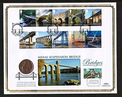 Great Britain 2015 Menai Suspension Bridge 1938 Penny Coin  Cover • £1.75