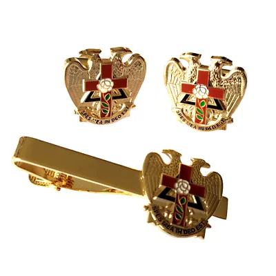 Scottish Rite ROSE CROIX Masonic Freemason TIE BAR CLIP CUFFLINKS CUFF LINKS • $29.99