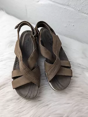 MBT Kiburi 3 Strap Wedge Rocker Bottom Brown Leather Sandals 6 - 6.5 • $35