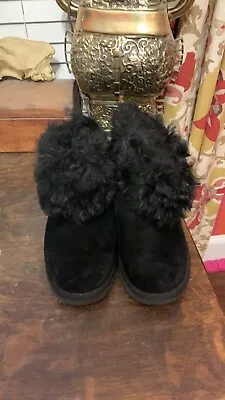 Ugg Valentina Black Suede Sheepskin Bling Toscana Cuff Boots Us 11 • $75