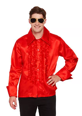 Mens 1970s Disco Ruffle Shirt Adult 70's Red Fancy Dress Costume Frilly Top New • £11.99