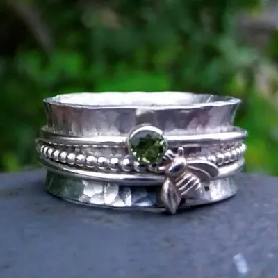 Peridot Honey  Spinner 925 Sterling Silver Ring Handmade Jewelry Size-8.25 AB-19 • $14.47