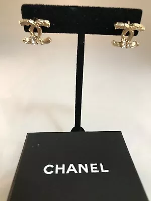 CHANEL Stud Earrings Logo Large Stud Crystal In Gold Tone Earring  • $299.99