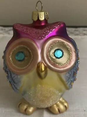 $15 • Buy Pier 1 Blown Glass Owl Bright Colorful Bird Christmas Ornament Glitter Jewels 