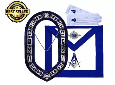 Masonic Blue Lodge Set Of Apron Chain Collar And Square Compass Gloves • $89.90