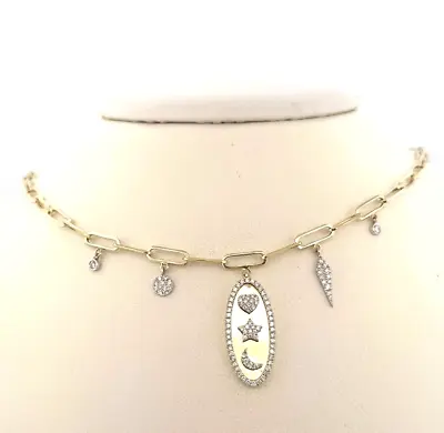 Meira T 14K Yellow Gold & Diamond Dangling Disc Paper Clip Necklace • $3150