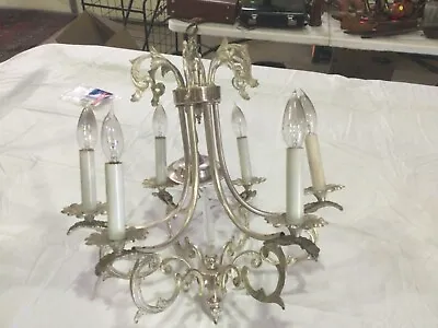 Silver Vintage 6 Light Candle Chandelier Crystal Lighting  1960s • $150