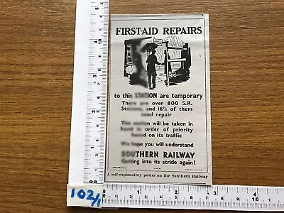 Southern Railway First Aid Repairs Notice 1946 Press Cutting Temporary • £3.25