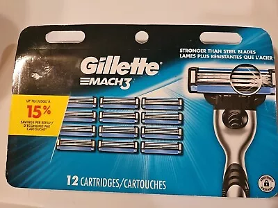 Mens Gillette MACH3 NIB Refills Razor Blades - 12 Cartridges Buy More Save More • $23.99