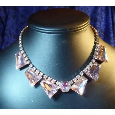 Vintage Pink Crystal Rhinestone Crystal Necklace Circa 1960 • $44.99