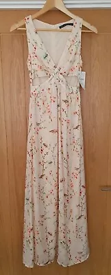 BNWT Zara Cream Japanese Floral Bird Crisscross Cutout Long Maxi Dress Size XS  • £35